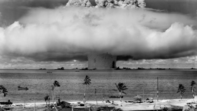 Mushroom cloud from the nuclear test at Bikini Atol.